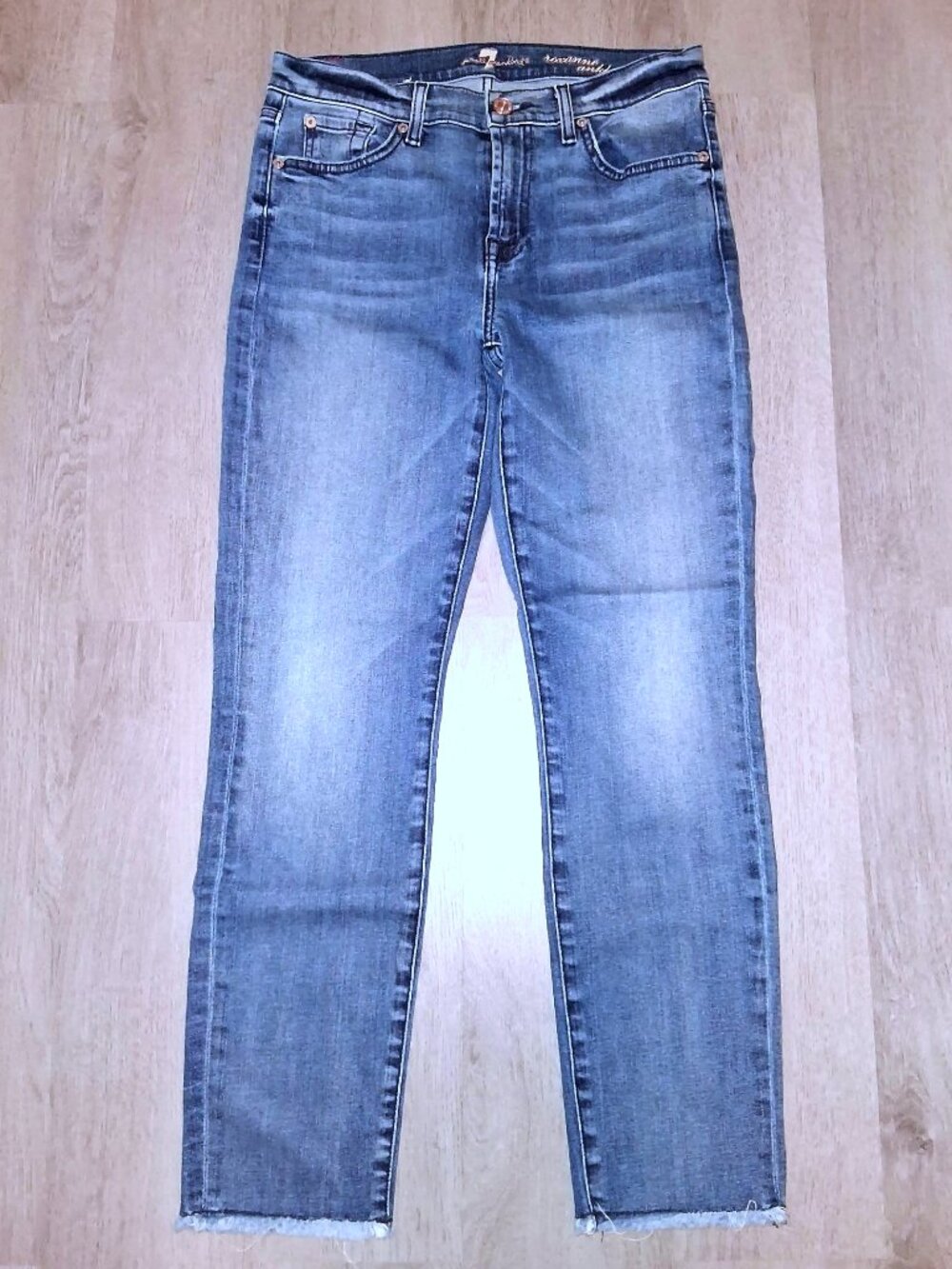 7 For All Mankind Roxanne Ankle Skinny Jeans Size 28 Distressed Denim